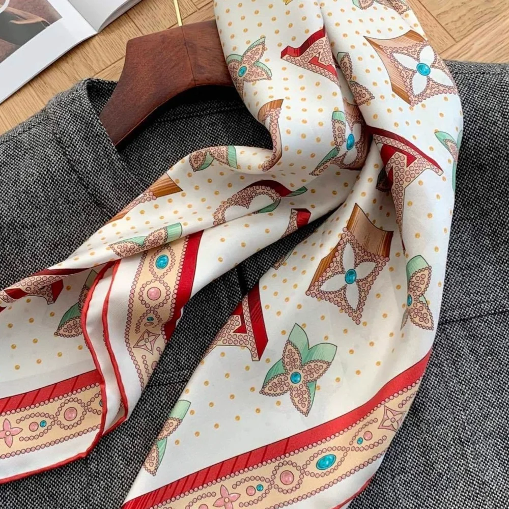 Cream and Red Silk Scarf